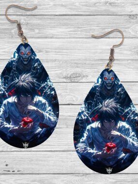 Death Note Earrings: Anime Wooden Teardrop Hypoallergenic Earrings